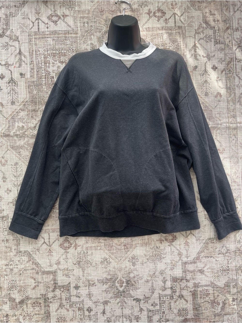 Brunello Cucinelli Grey Crewneck Sweater with White Trim and Embellished Detail - Picture 1 of 10